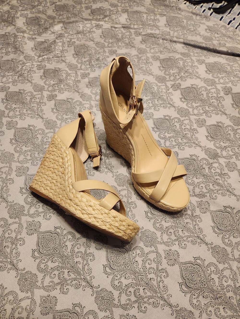 Gianni Bini Beige Ankle Strap Espadrille Wedge Sandals Size 7M